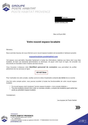 Courriers activation Extranet Locataire